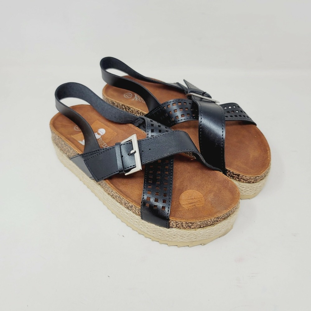 Nature Breeze Womens Platform Sandals Size 7.5 M Criss Cross Open Toe Buckle